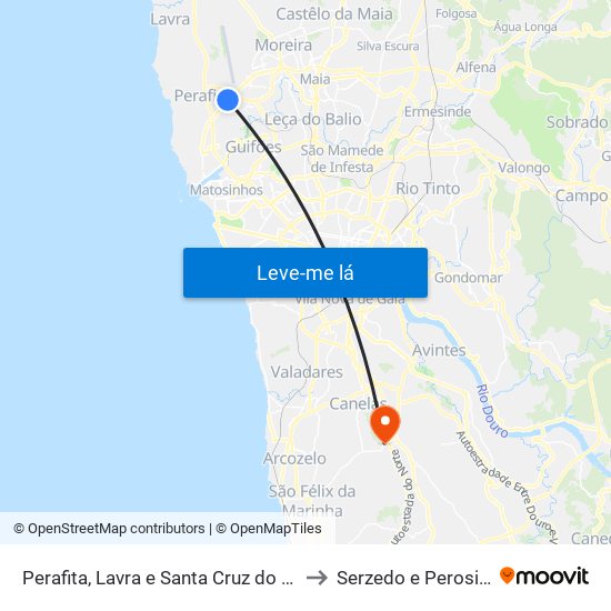 Perafita, Lavra e Santa Cruz do Bispo to Serzedo e Perosinho map