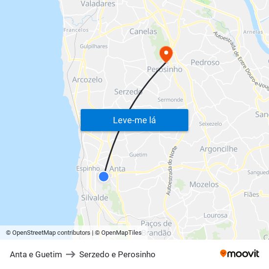 Anta e Guetim to Serzedo e Perosinho map