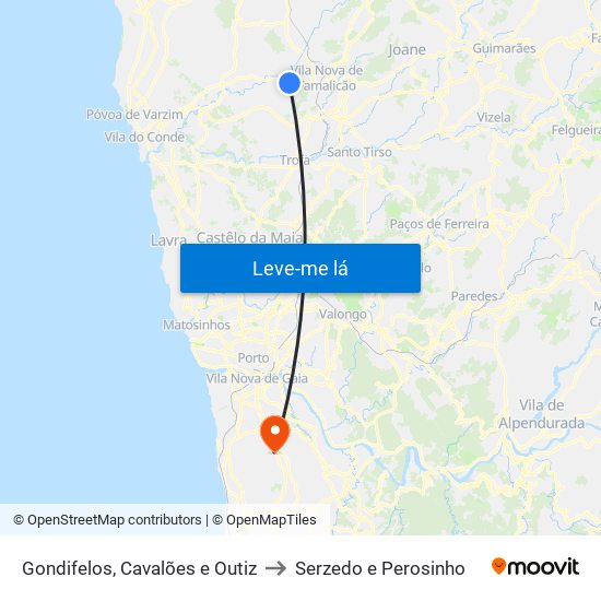 Gondifelos, Cavalões e Outiz to Serzedo e Perosinho map