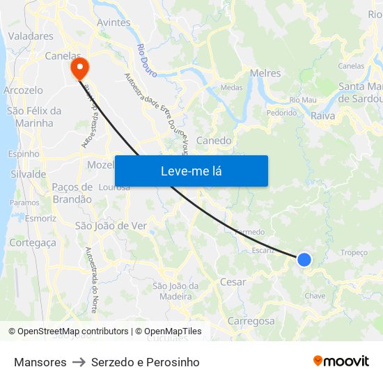 Mansores to Serzedo e Perosinho map