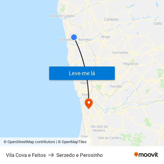 Vila Cova e Feitos to Serzedo e Perosinho map