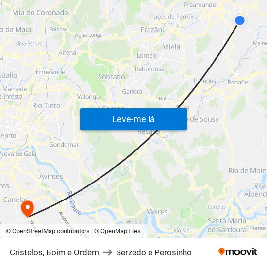 Cristelos, Boim e Ordem to Serzedo e Perosinho map