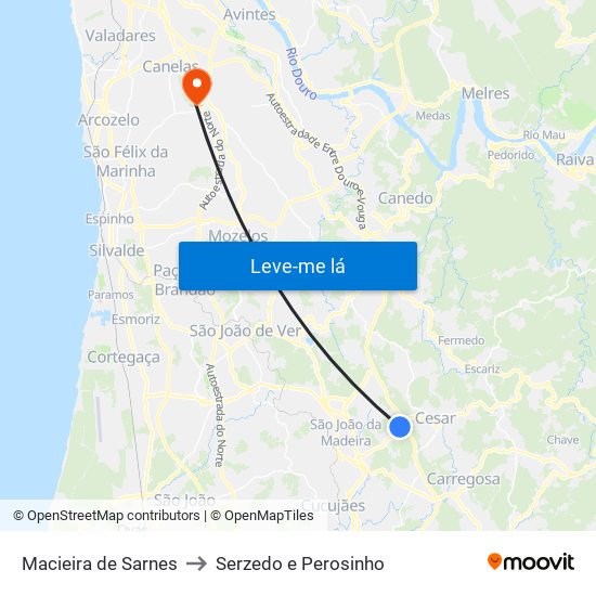 Macieira de Sarnes to Serzedo e Perosinho map