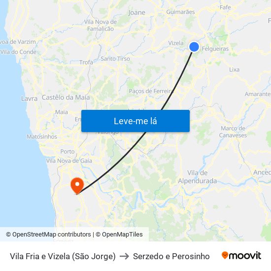 Vila Fria e Vizela (São Jorge) to Serzedo e Perosinho map