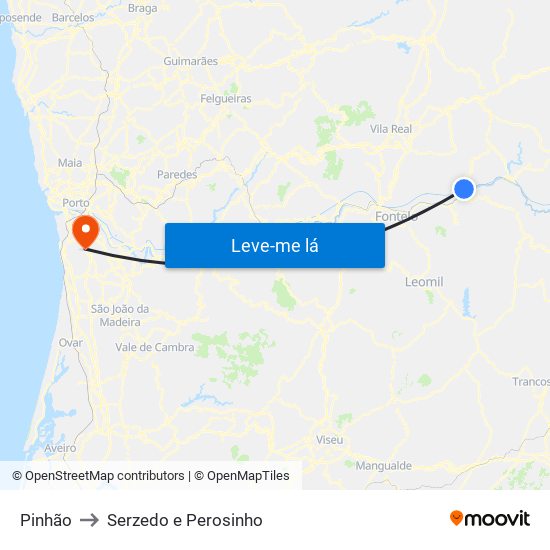 Pinhão to Serzedo e Perosinho map