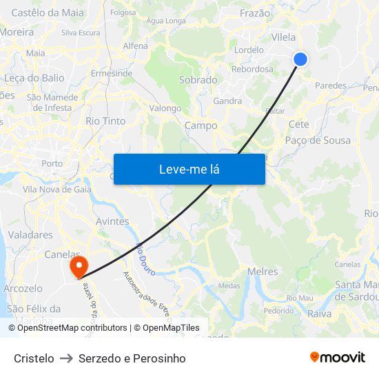 Cristelo to Serzedo e Perosinho map