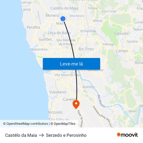 Castêlo da Maia to Serzedo e Perosinho map