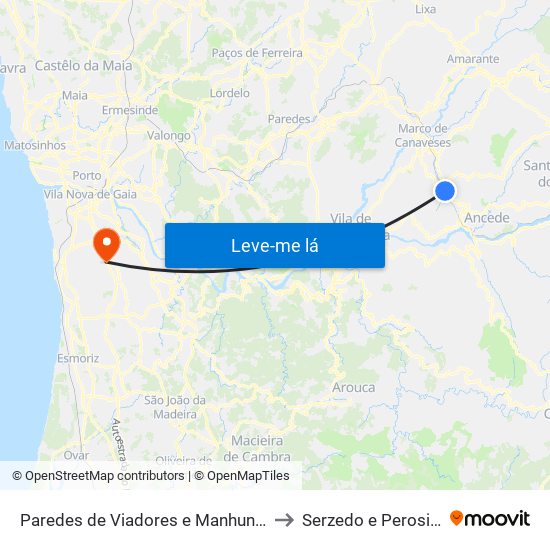 Paredes de Viadores e Manhuncelos to Serzedo e Perosinho map