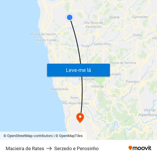 Macieira de Rates to Serzedo e Perosinho map