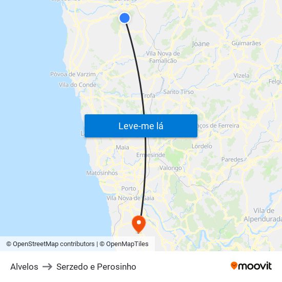 Alvelos to Serzedo e Perosinho map