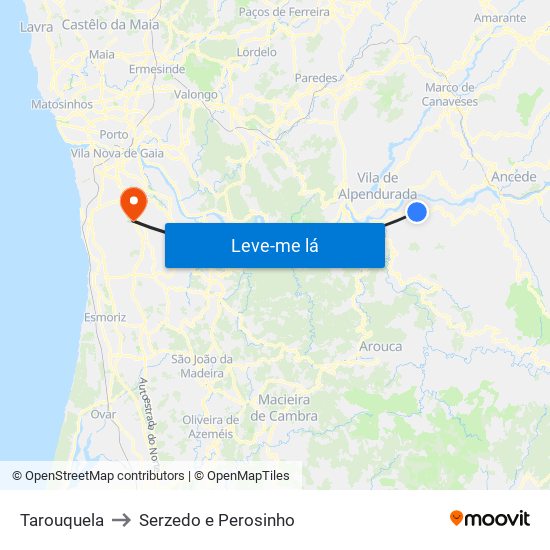 Tarouquela to Serzedo e Perosinho map