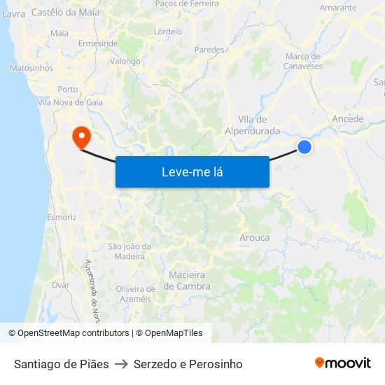 Santiago de Piães to Serzedo e Perosinho map