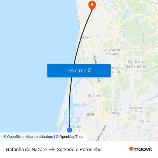 Gafanha da Nazaré to Serzedo e Perosinho map