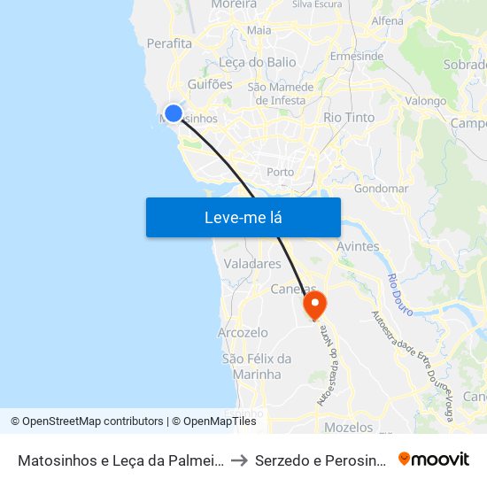 Matosinhos e Leça da Palmeira to Serzedo e Perosinho map