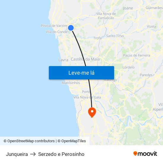 Junqueira to Serzedo e Perosinho map