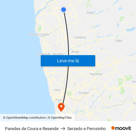 Paredes de Coura e Resende to Serzedo e Perosinho map