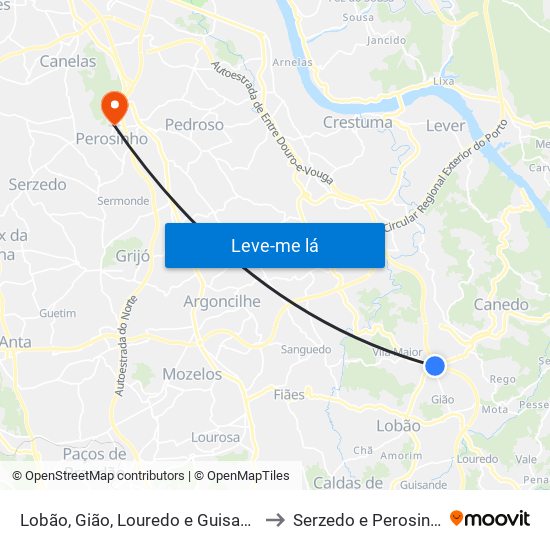 Lobão, Gião, Louredo e Guisande to Serzedo e Perosinho map