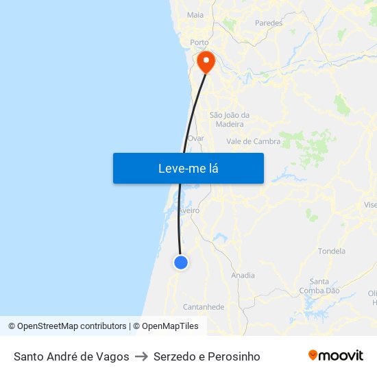 Santo André de Vagos to Serzedo e Perosinho map