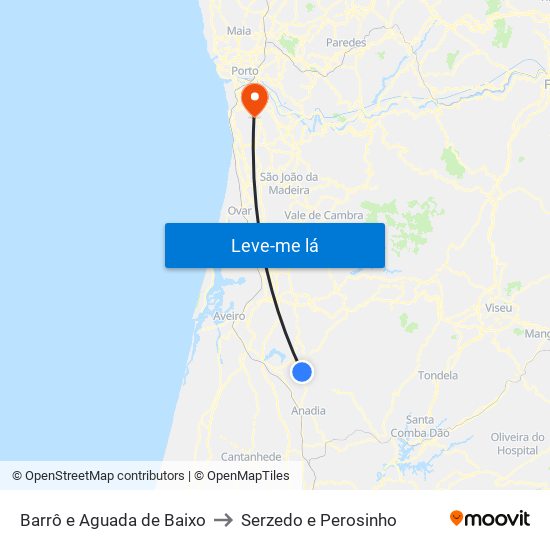 Barrô e Aguada de Baixo to Serzedo e Perosinho map