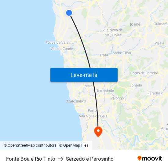 Fonte Boa e Rio Tinto to Serzedo e Perosinho map