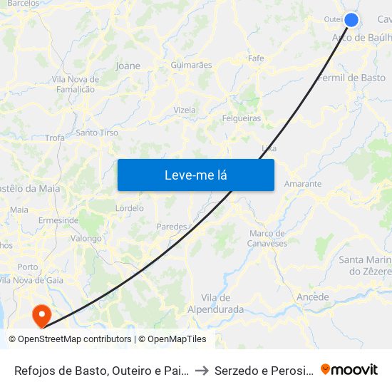 Refojos de Basto, Outeiro e Painzela to Serzedo e Perosinho map