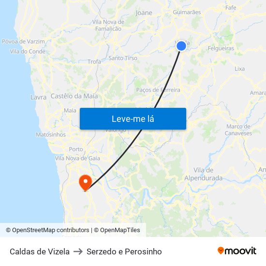 Caldas de Vizela to Serzedo e Perosinho map