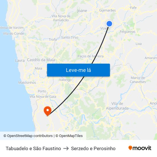 Tabuadelo e São Faustino to Serzedo e Perosinho map