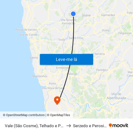 Vale (São Cosme), Telhado e Portela to Serzedo e Perosinho map