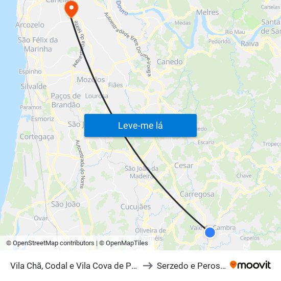 Vila Chã, Codal e Vila Cova de Perrinho to Serzedo e Perosinho map