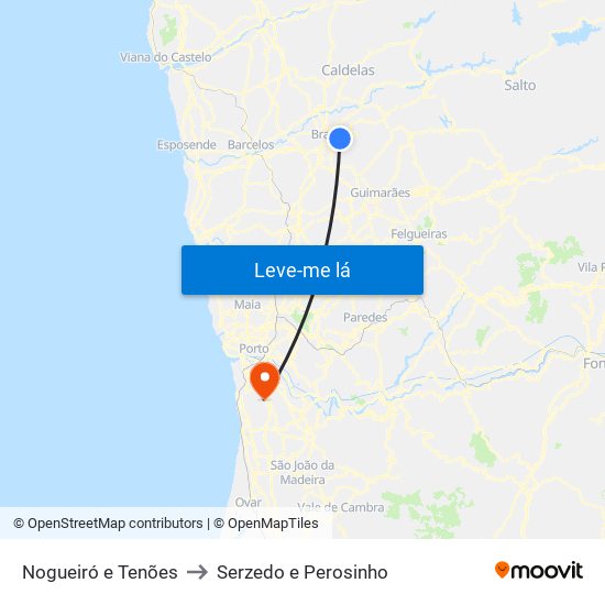 Nogueiró e Tenões to Serzedo e Perosinho map