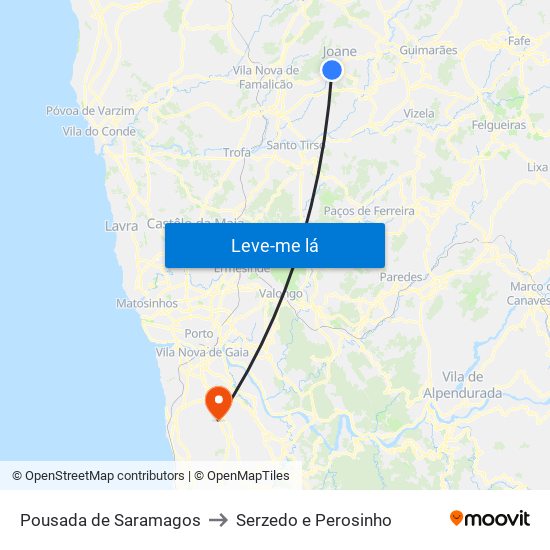 Pousada de Saramagos to Serzedo e Perosinho map