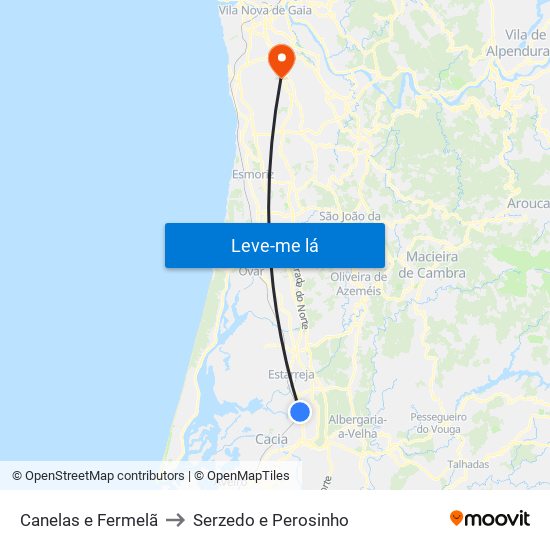 Canelas e Fermelã to Serzedo e Perosinho map