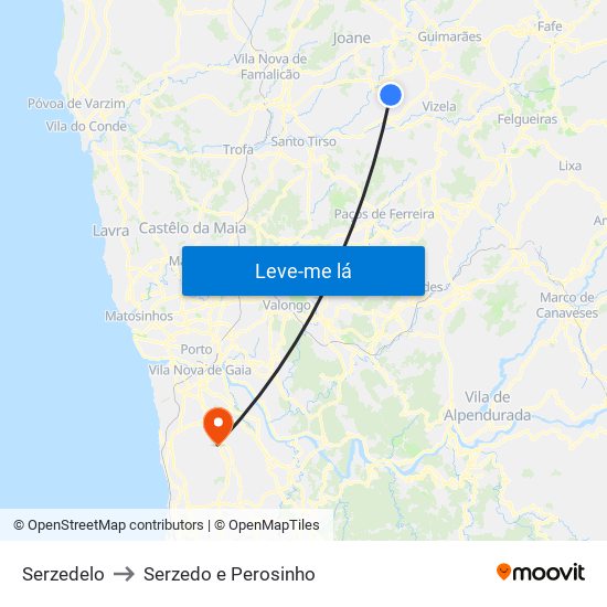 Serzedelo to Serzedo e Perosinho map