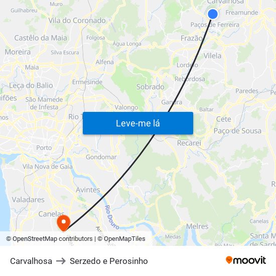 Carvalhosa to Serzedo e Perosinho map