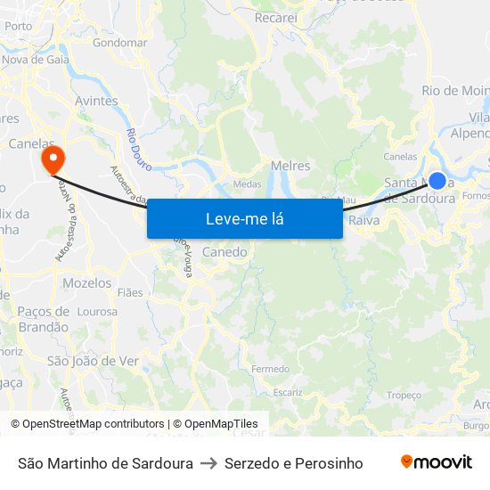 São Martinho de Sardoura to Serzedo e Perosinho map