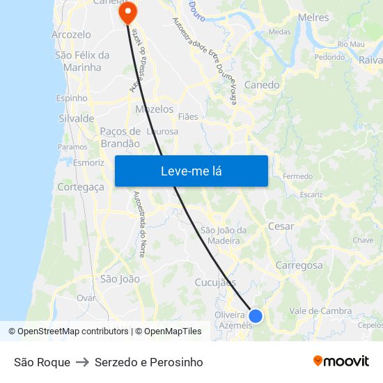 São Roque to Serzedo e Perosinho map