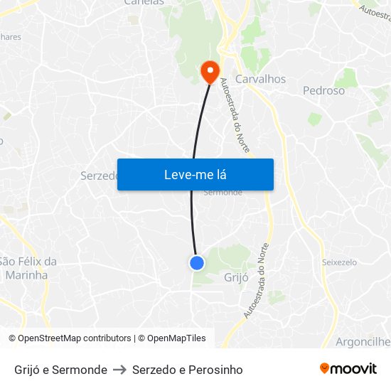 Grijó e Sermonde to Serzedo e Perosinho map