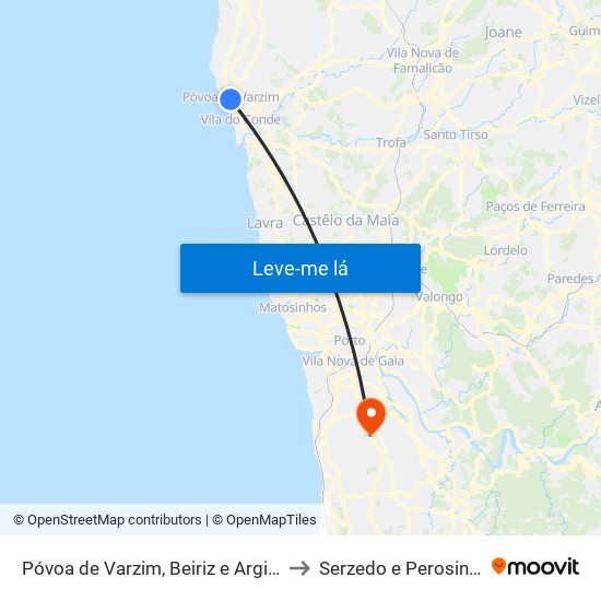 Póvoa de Varzim, Beiriz e Argivai to Serzedo e Perosinho map