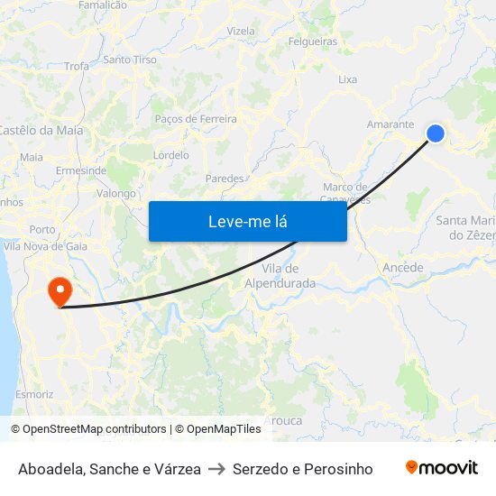 Aboadela, Sanche e Várzea to Serzedo e Perosinho map