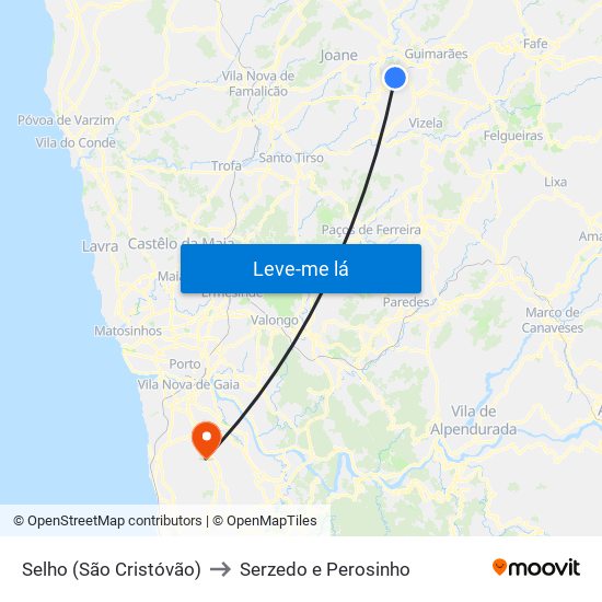 Selho (São Cristóvão) to Serzedo e Perosinho map