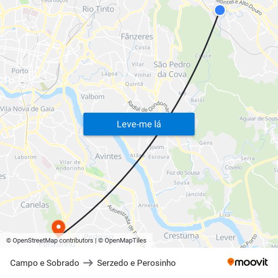 Campo e Sobrado to Serzedo e Perosinho map