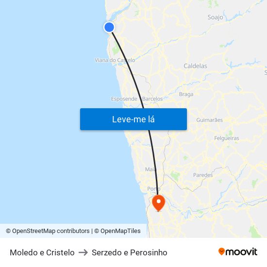 Moledo e Cristelo to Serzedo e Perosinho map