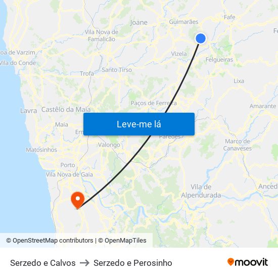 Serzedo e Calvos to Serzedo e Perosinho map