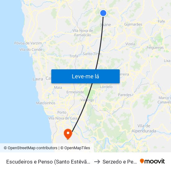 Escudeiros e Penso (Santo Estêvão e São Vicente) to Serzedo e Perosinho map