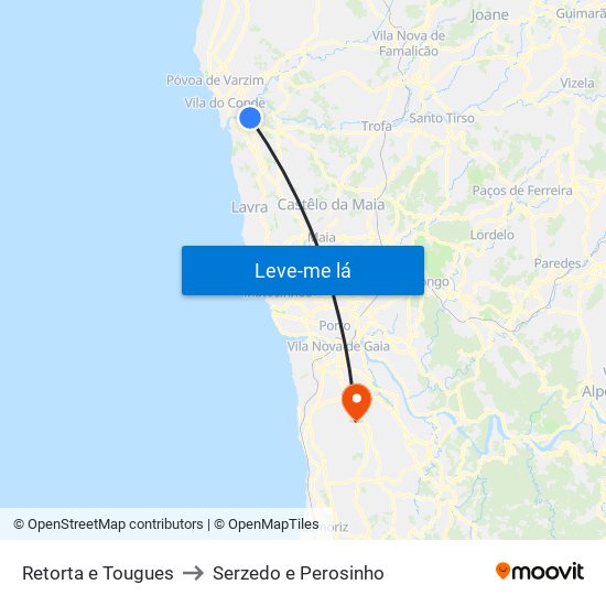 Retorta e Tougues to Serzedo e Perosinho map