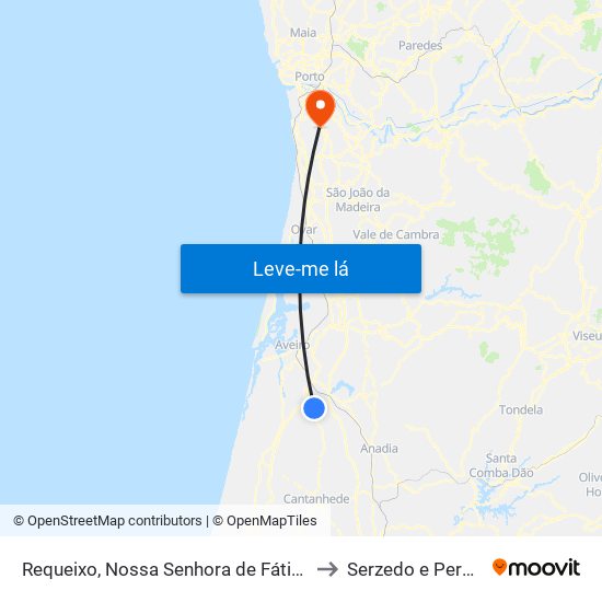 Requeixo, Nossa Senhora de Fátima e Nariz to Serzedo e Perosinho map