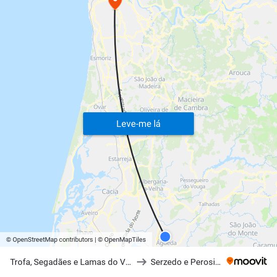 Trofa, Segadães e Lamas do Vouga to Serzedo e Perosinho map