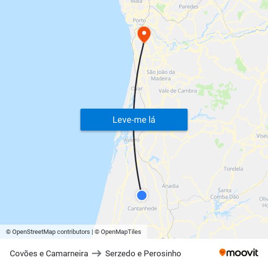 Covões e Camarneira to Serzedo e Perosinho map