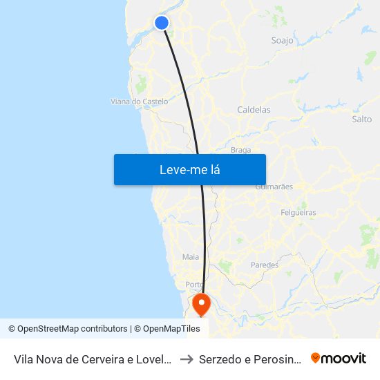 Vila Nova de Cerveira e Lovelhe to Serzedo e Perosinho map