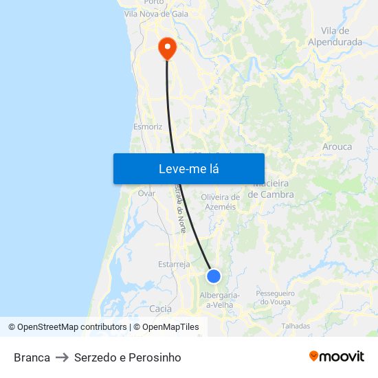 Branca to Serzedo e Perosinho map